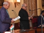 President Ram Nath Kovind administers oath of office to Justice PC Ghose as first Lokpal