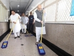 Seva Saptah: Amit Shah, JP Nadda sweep floor at AIIMS