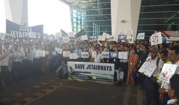 'Save Jet Airways' march by employees at Delhi airport