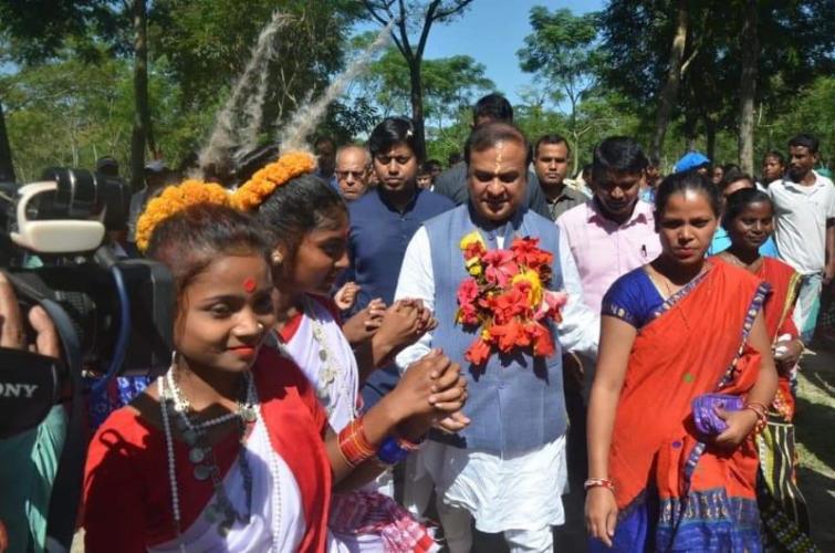 Assam minister Himanta Biswa Sarma and BJP MP dance with tea workers