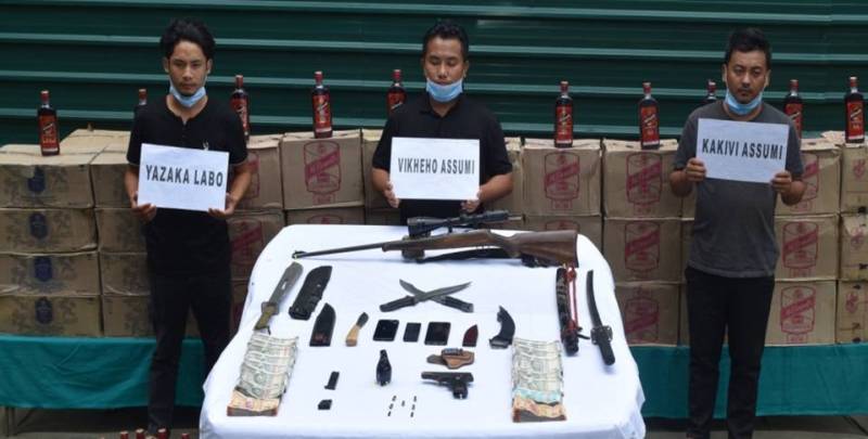 Security forces nab three persons along with illegal arms, IMFL in Nagaland’s Dimapur
