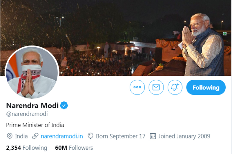60 million people now follows Indian PM Narendra Modi on Twitter 