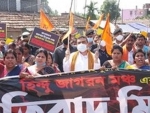 BJP strongman Suvendu Adhikari leads protest march in Nandigram to condemn brutality on Hindu minority in Bangladesh
