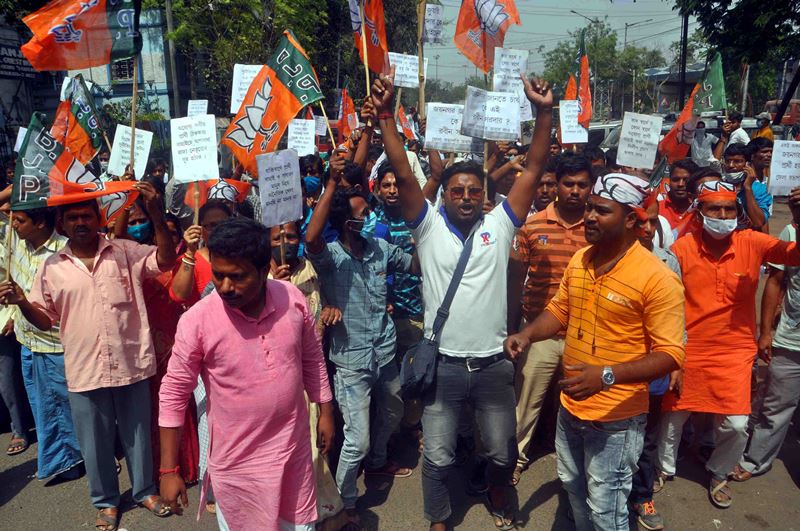 BJP workers protest outside party's election office in Kolkata over Bengal poll tickets