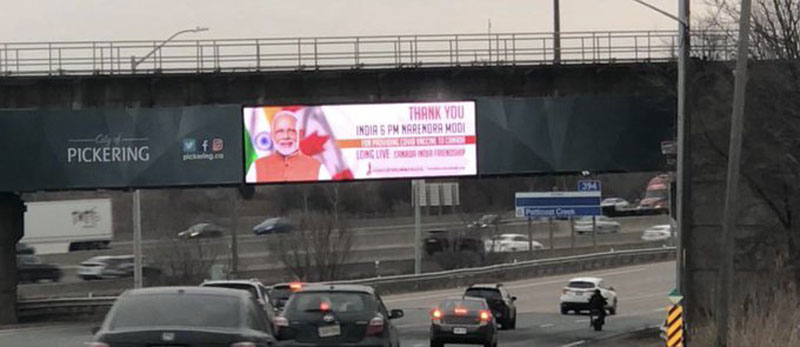 Billboards put up in Canada thanking PM Narendra Modi for providing COVID-19 vaccines