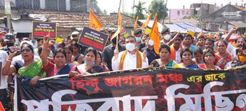 BJP strongman Suvendu Adhikari leads protest march in Nandigram to condemn brutality on Hindu minority in Bangladesh