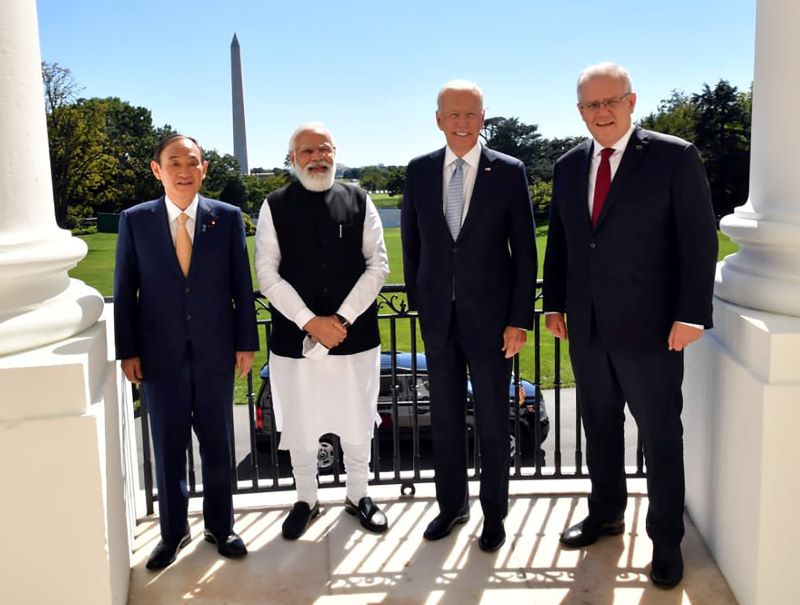 Prime Minister Narendra Modi, US President Joe Biden, Australian PM Scott Morrison and Japanese PM Yoshihide Suga before the QUAD Summit, in Washington DC on Friday | Image Credit: UNI
