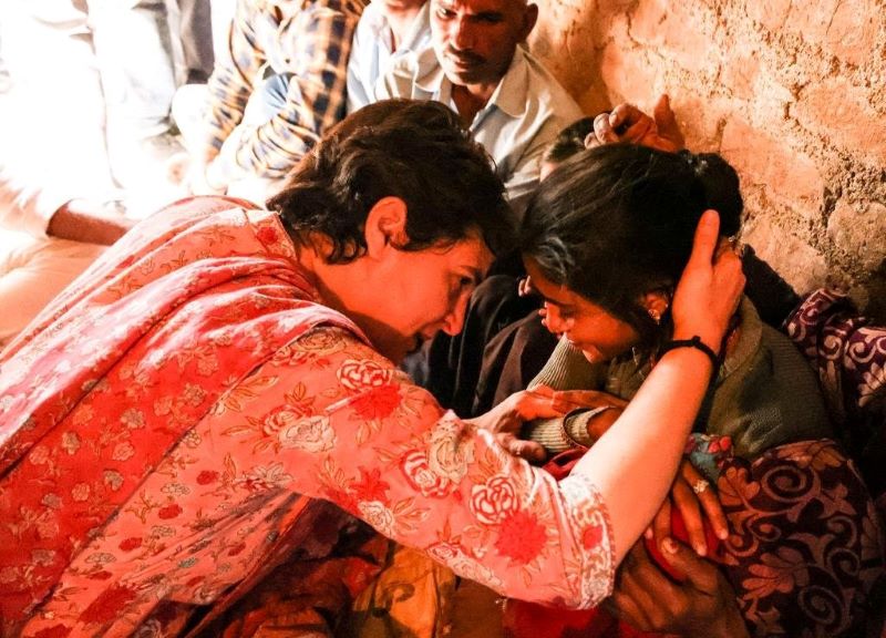 UP: Priyanka Gandhi Vadra meets families of 4 farmers who died due to shortage of fertilizer