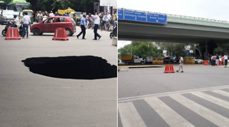 Traffic diverted after chunk of road caves in near IIT Delhi