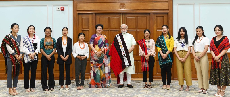 PM Modi hosts delegation of Women Students from Nagaland at his residence in Lok Kalyan Marg