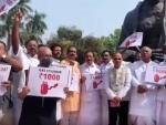 Congress MPs stage protest against price rise in Parliament complex