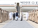 PM Narendra Modi arrives in Abu Dhabi, UAE President Sheikh Mohamed bin Zayed Al Nahyan welcomes him