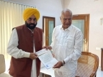 AAP leader and CM-designate Bhagwant Mann meets Punjab Governor Banwarilal Purohit, submits claim to form govt