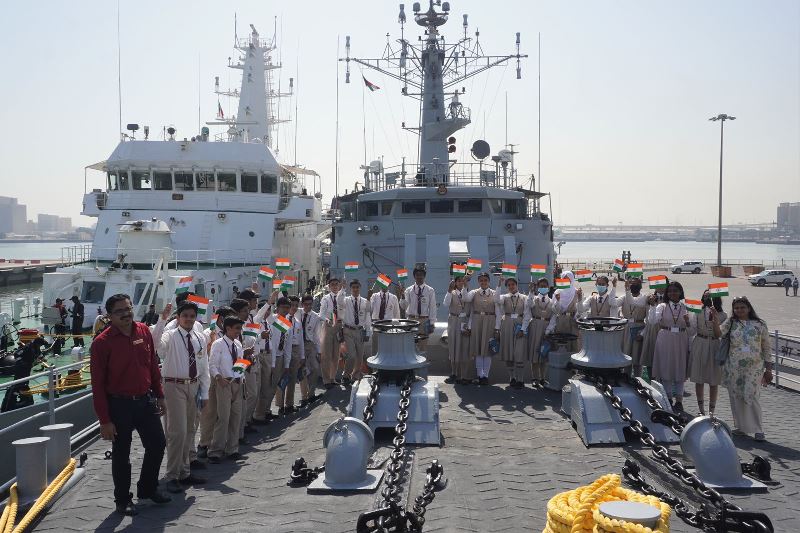 Ships of First Training Squadron, comprising of INS Tir, Sujata and CGS Sarathi, arrived in Kuwait