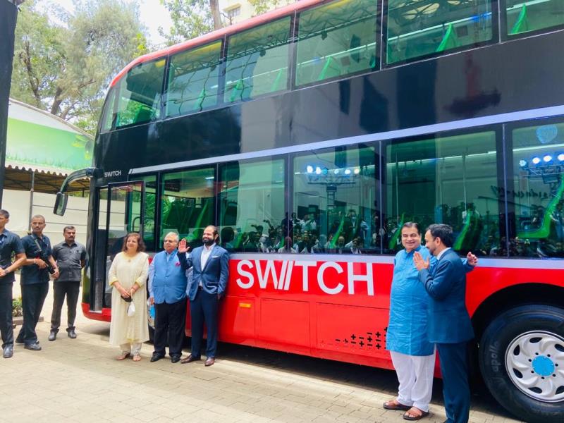 Nitin Gadkari launches Ashok Leyland electric double-decker bus in Mumbai