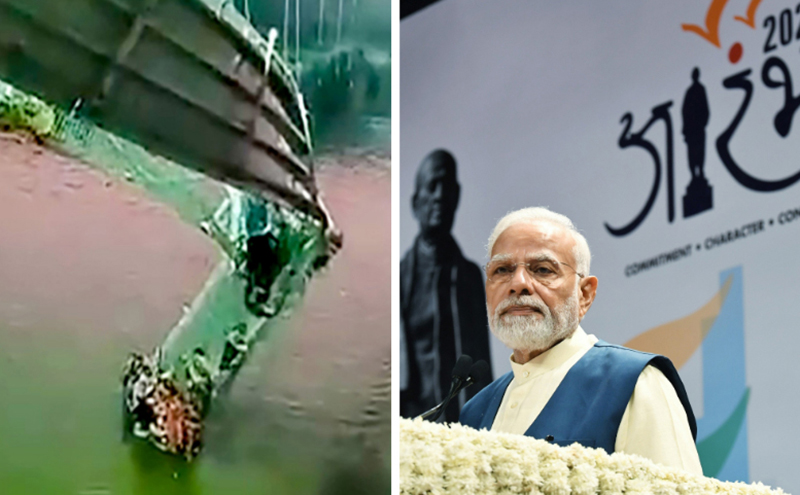 PM Narendra Modi visits bridge collapse site in Morbi