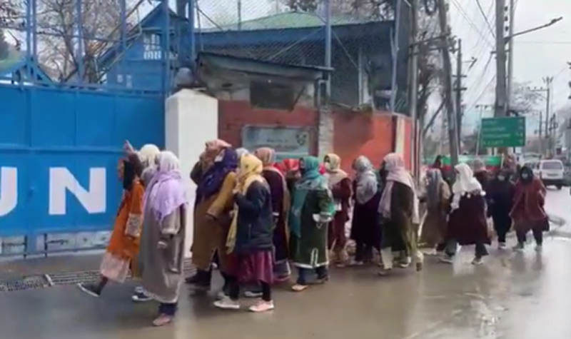 JK women protest in front of UN office in Srinagar against condition of women in Afghanistan, PoK, Pakistan