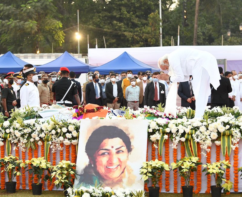 Image: PM Modi paying tribute to Lata Mangeshkar at her funeral in Mumbai