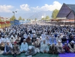 Jammu and Kashmir: Thousands offer prayers at Hazratbal on Friday following Eid-e-Milad-Un-Nabi Urs