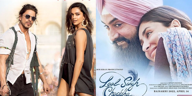Pathaan poster (L) and Laal Singh Chaddha poster (R) | Image Credit: Twitter/SRK and Instagram/Kareena Kapoor Khan