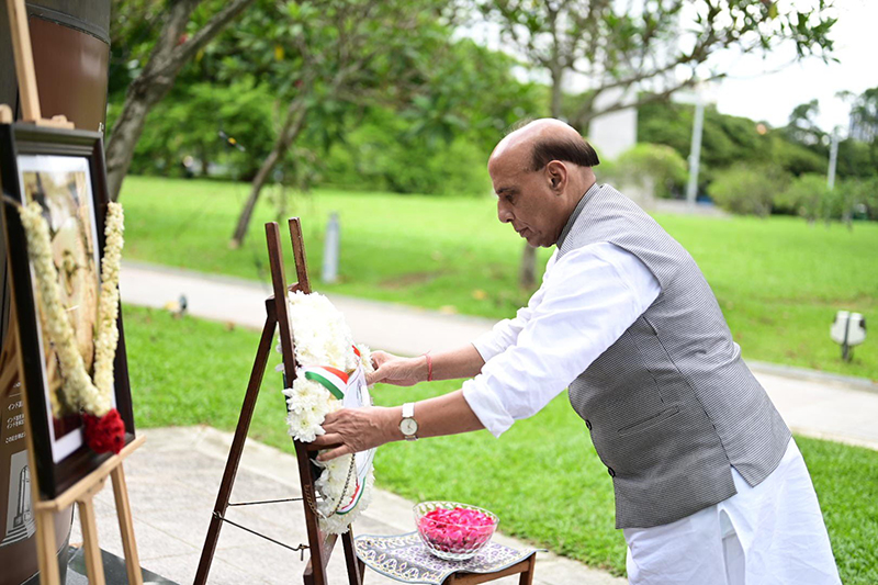 Rajnath Singh visits Singapore and pays tribute to INA Memorial marker