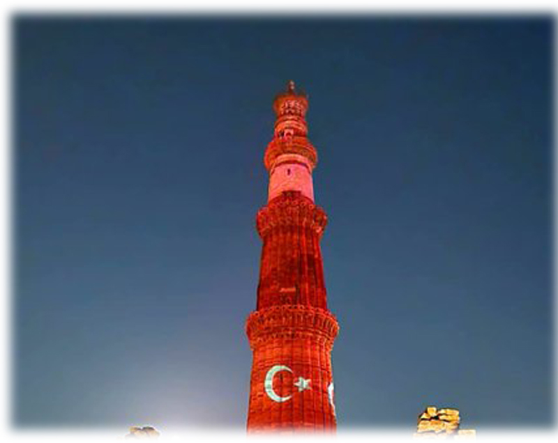 India's iconic Qutub Minar is illuminated in Turkish flag to mark country's 100th Republic Day