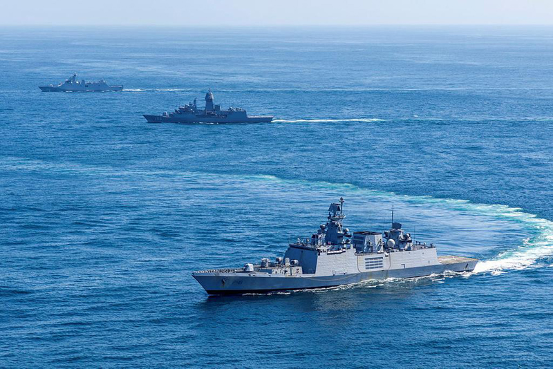 Indian Navy's indigenously built INS Sahyadri participates in maiden trilateral Maritime Partnership Exercise with Australia, Indonesia