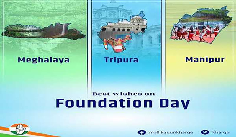 Mallikarjun Kharge, Rahul Gandhi greet people of Meghalaya, Tripura , Manipur on Statehood Day