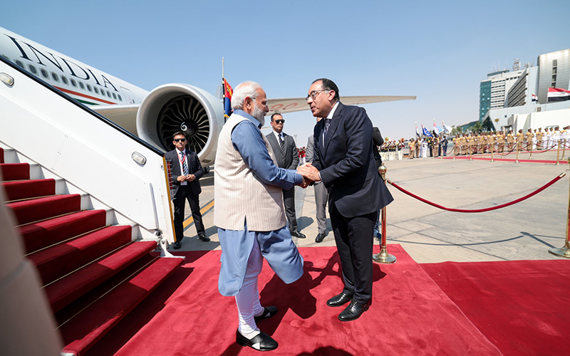 PM Modi received by Egyptian PM Mostafa Madbouly on his first State visit to the country