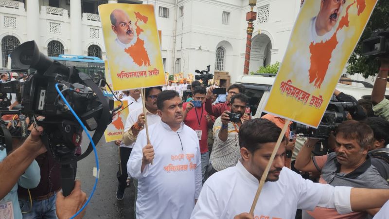 Bengal foundation day: Suvendu Adhikari leads BJP MLAs' protest march to Raj Bhavan over state govt's move