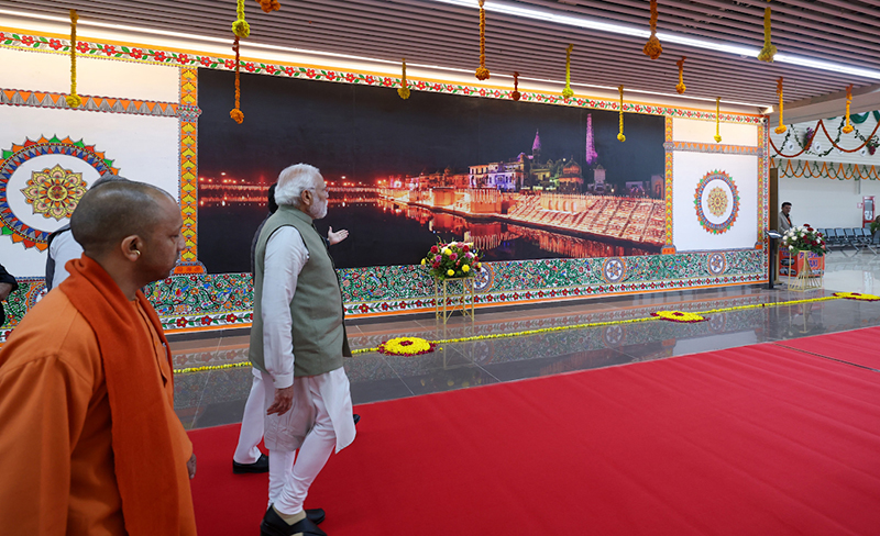 PM Modi taking a walk through of the newly-built Maharshi Valmiki Airport. (Photo Courtesy: PIB)