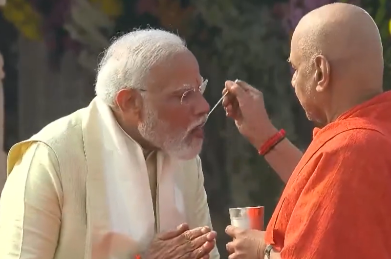 PM Modi breaks his fast with Charanamrit after Ram Janmabhoomi Temple 'Pran Prathistha' ceremony in Ayodhya