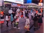 Indian diaspora members celebrate consecration ceremony of Ayodhya's Ram Temple in Times Square