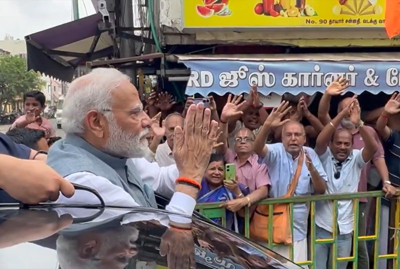 PM Modi campaigning in Srirangam, a city island in Tamil Nadu. (Image courtesy: videograb| twitter.com/narendramodi)

