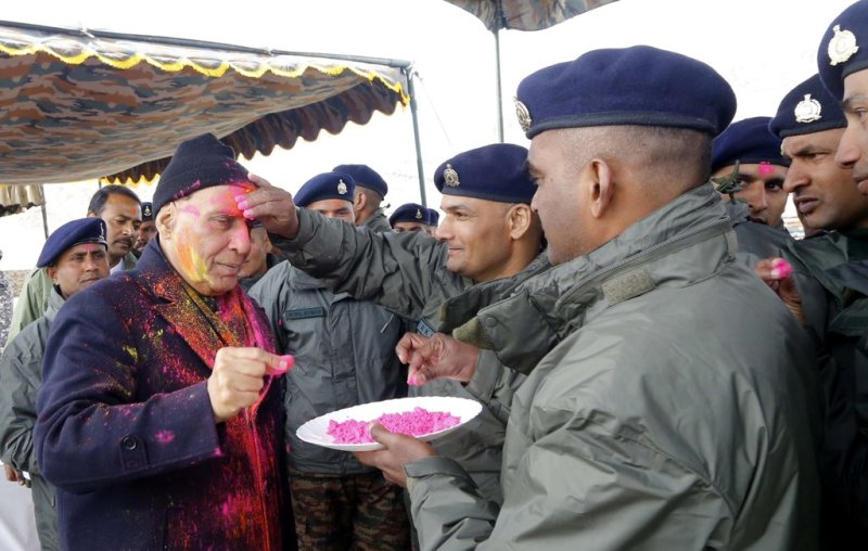 Rajnath Singh celebrates Holi with soldiers in Leh, commends their valour and sacrifice