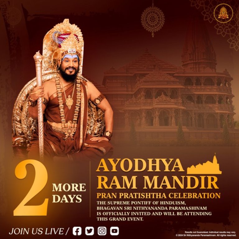 Fugitive rape accused Nithyananda says he will attend Ram Temple opening in Ayodhya on January 22