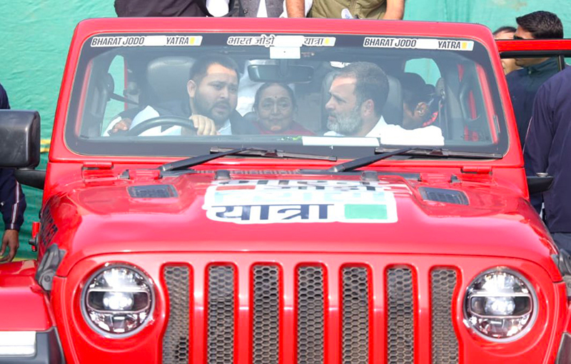 Tejashwi Yadav's drive in Jeep Wrangler with Rahul Gandhi headlines Bharat Jodo Nyay Yatra in Bihar