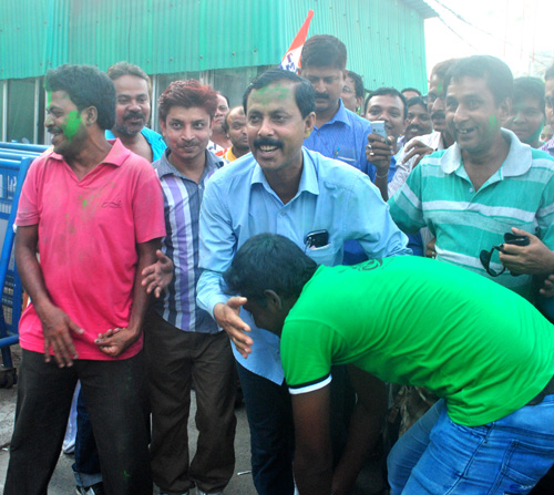 TMC supporters celebrate in front of CM's residence