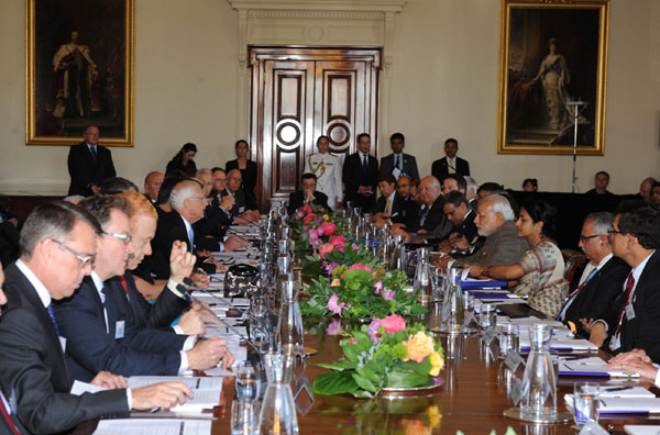Narendra Modi being warmly received by the Prime Minister of Australia