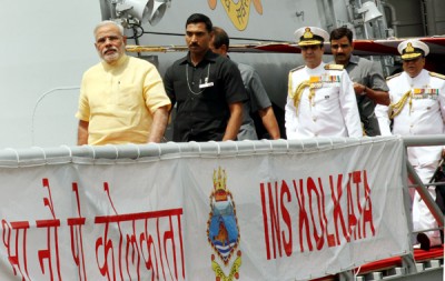 PM dedicates to nation indigenously built warship INS Kolkata 