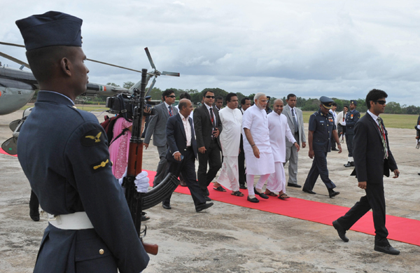  Modi received by the dignitaries, at Anuradhapura helipad, Colombo, in Sri Lanka 