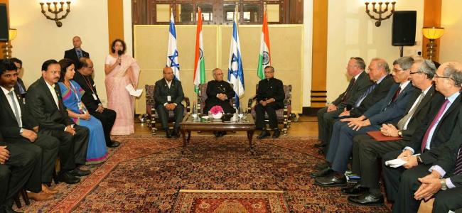 Pranab Mukherjee at an informal interaction with the Prime Minister of Israel