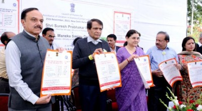 Maneka  Gandhi , Suresh Prabhu launch Railway posters for child protection 