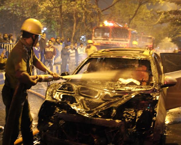 The blazing car in Kolkata
