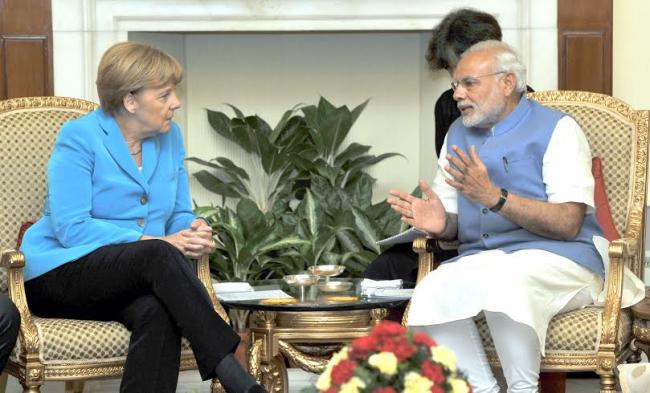 The German Chancellor, Dr. Angela Merkel with the Prime Minister, Narendra Modi,