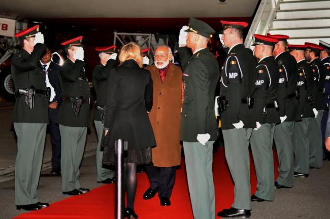 Narendra Modi arrives at Brussels Military Airport, Belgium