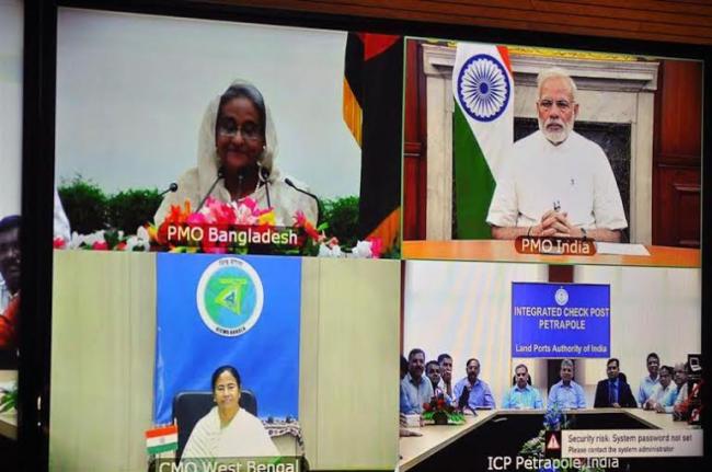 Narendra  Modi,Sheikh Hasina jointly inaugurate Petrapole Integrated Check Post through video-conferencing