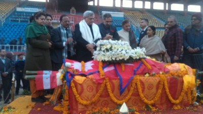 Sushma Swaraj-led Indian delegation pay homage to Sushil Koirala