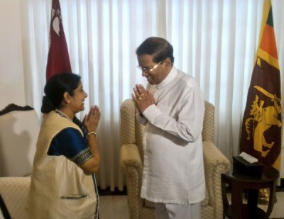 Sushma Swaraj meets Sri Lankan President Maithripala Sirisena
