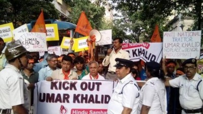 Umar Khalid faces demonstration in Kolkata